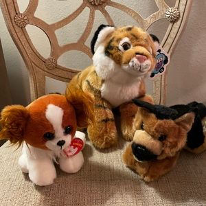 Plush Tiger, German Shepherd and Papillon